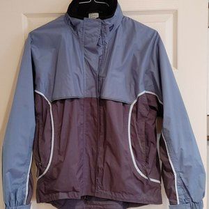 Moving Comfort Blue Grey Jacket Hidden Hood Zipper Pockets Lined Packable - MED